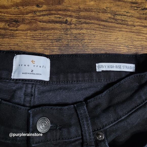 True Craft Jeans Size 2 Curvy High Rise Straight Black Wash Stretch Denim - Picture 4 of 11